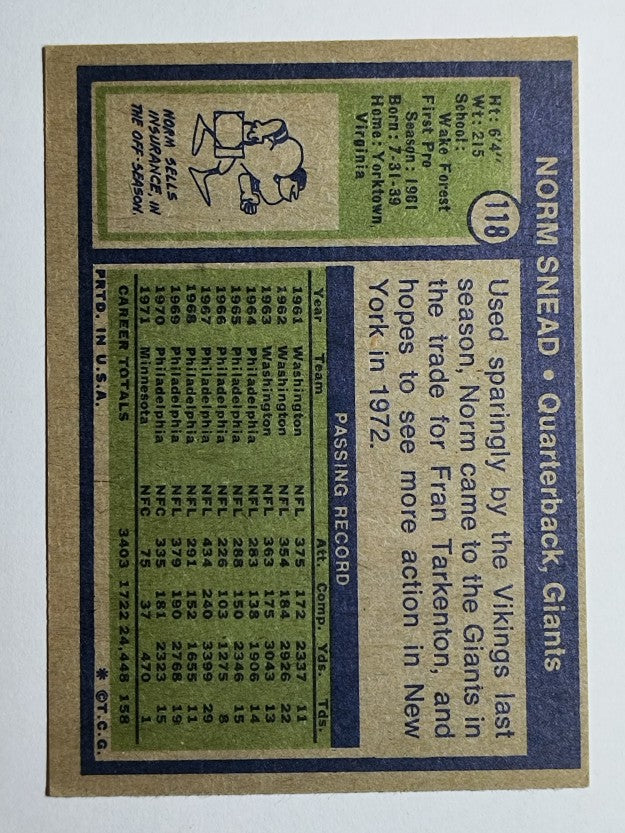 1972 Topps #118 Norm Snead (VG)