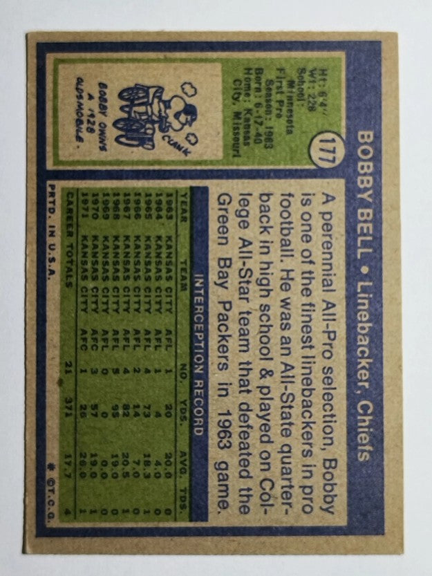 1972 Topps #177 Bobby Bell (VGEX)
