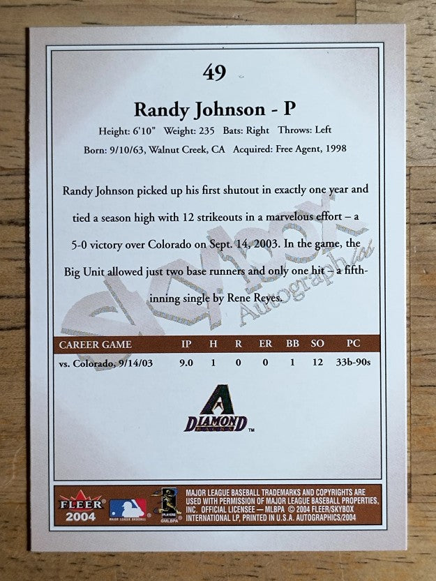 2004 SkyBox Autographics #49 Randy Johnson
