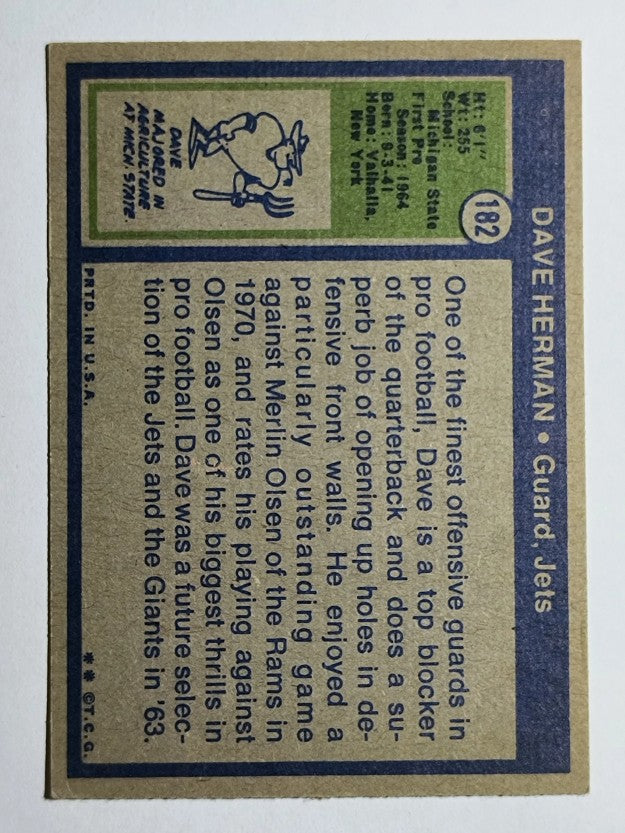 1972 Topps #182 Dave Herman (EXMT)