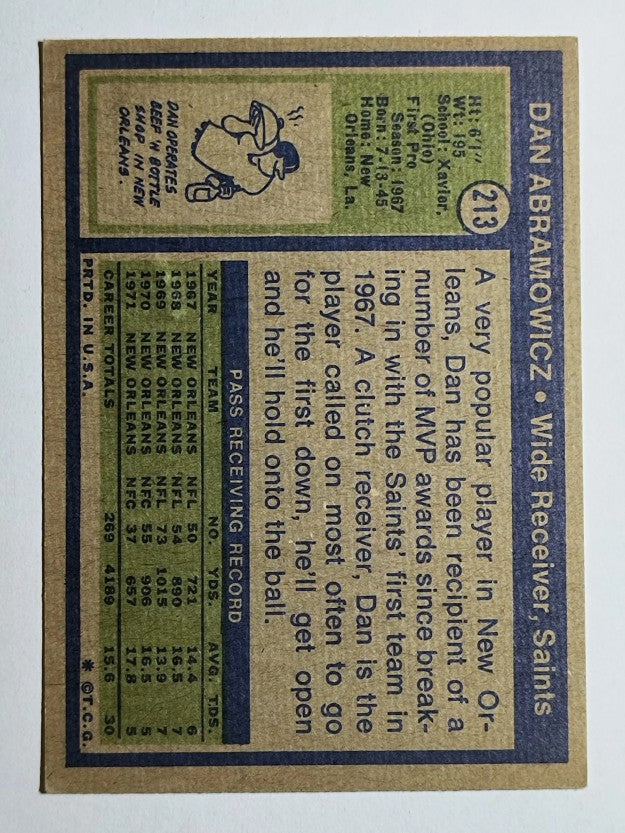 1972 Topps #213 Dan Abramowicz (GOOD)