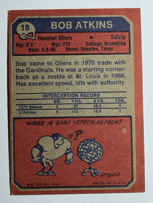 1973 Topps #18 Bob Atkins RC (EX)
