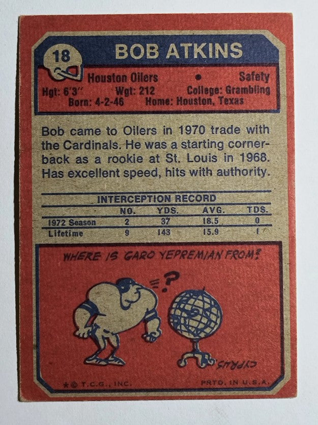 1973 Topps #18 Bob Atkins RC (VGEX)