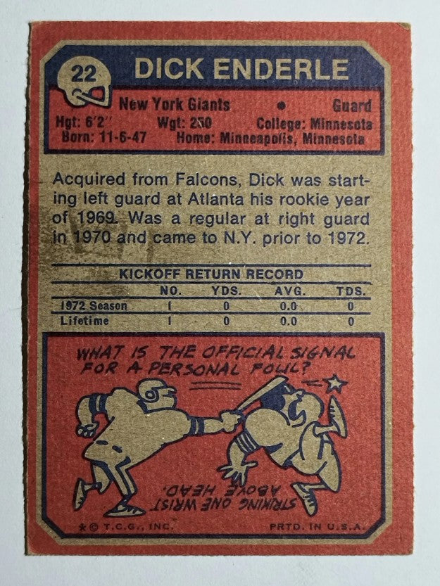 1973 Topps #22 Dick Enderle RC (VGEX)