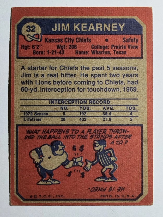 1973 Topps #32 Jim Kearney RC (VGEX)