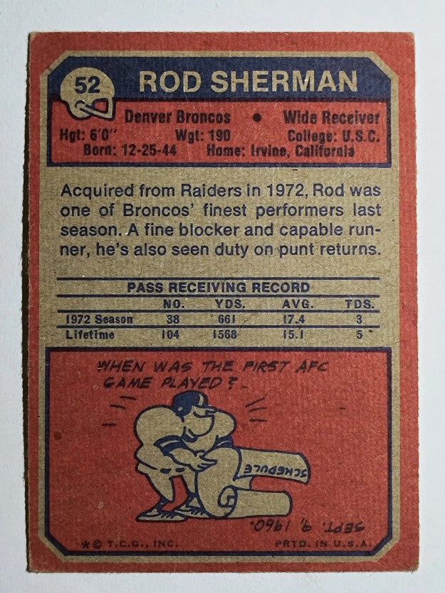 1973 Topps #52 Rod Sherman RC (VGEX)