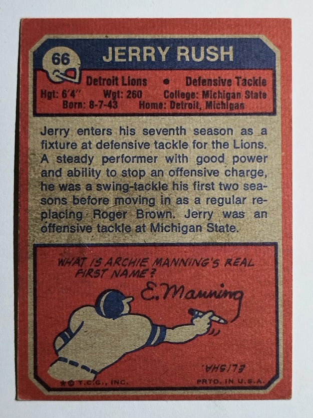 1973 Topps #66 Jerry Rush (VGEX)