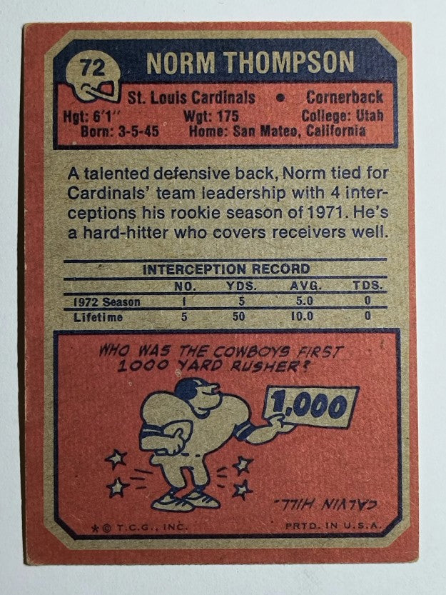 1973 Topps #72 Norm Thompson RC (VG)