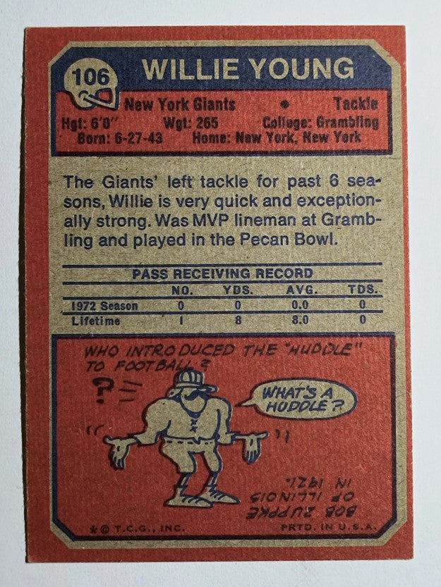 1973 Topps #106 Willie Young RC (EX)