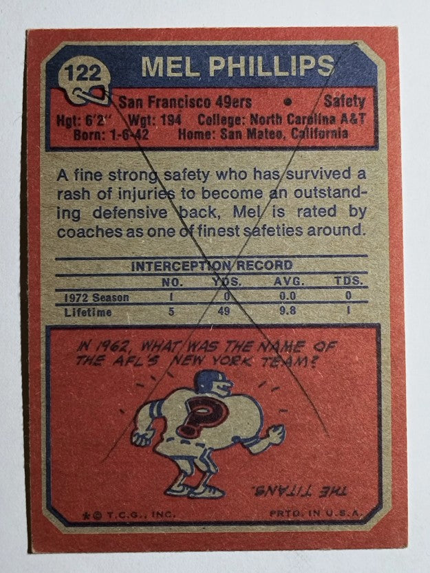 1973 Topps #122 Mel Phillips RC (VG)