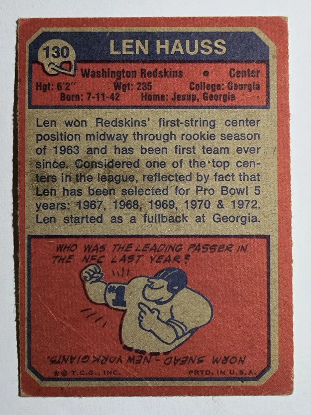 1973 Topps #130 Len Hauss (VG)