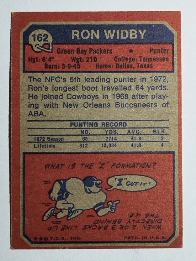 1973 Topps #162 Ron Widby RC (VGEX)