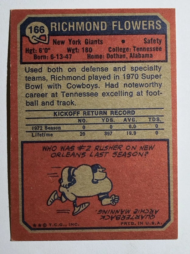 1973 Topps #166 Richmond Flowers RC (VG)