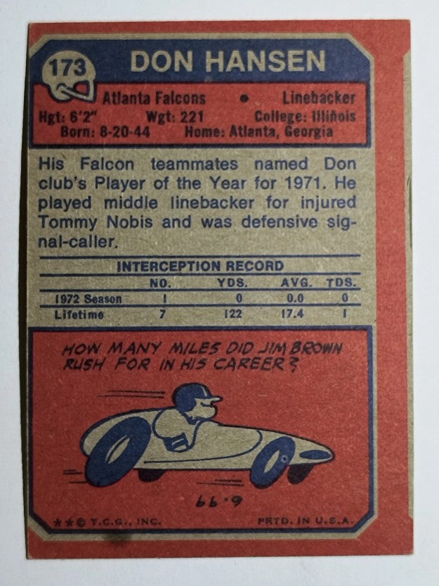 1973 Topps #173 Don Hansen RC (VGEX)