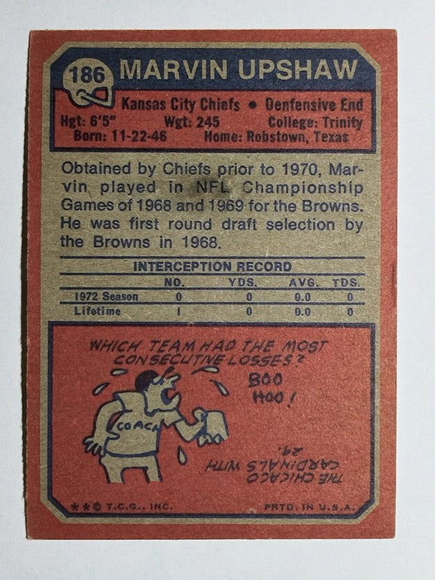 1973 Topps #186 Marvin Upshaw RC (VG)