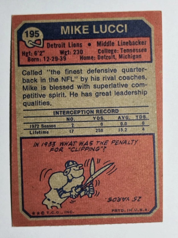 1973 Topps #195 Mike Lucci (EX)
