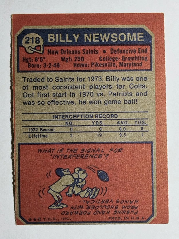1973 Topps #218 Billy Newsome RC (VGEX)