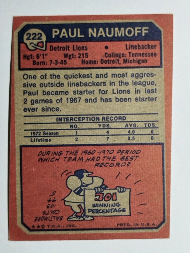 1973 Topps #222 Paul Naumoff RC (EX)