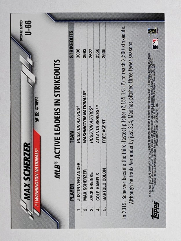 2020 Topps Update #U66 Max Scherzer