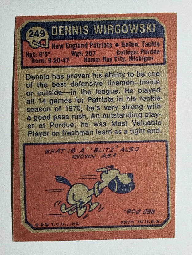 1973 Topps #249 Dennis Wirgowski RC (EX)