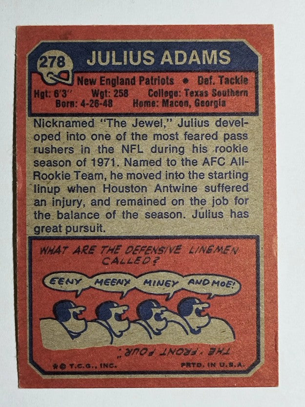 1973 Topps #278 Julius Adams (EX)