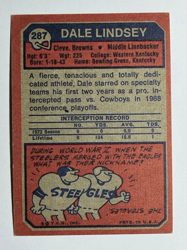 1973 Topps #287 Dale Lindsey RC (EX)