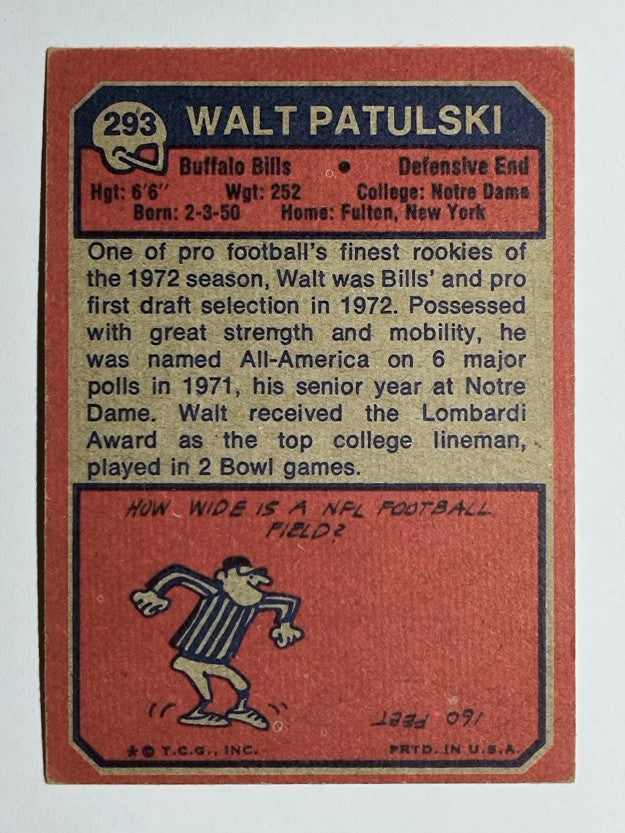 1973 Topps #293 Walt Patulski RC (VG)