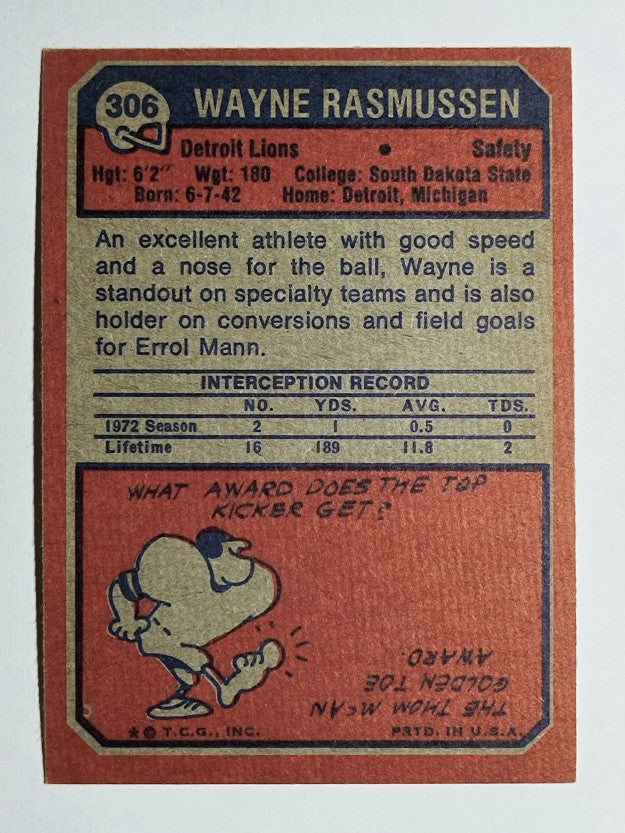 1973 Topps #306 Wayne Rasmussen (VGEX)
