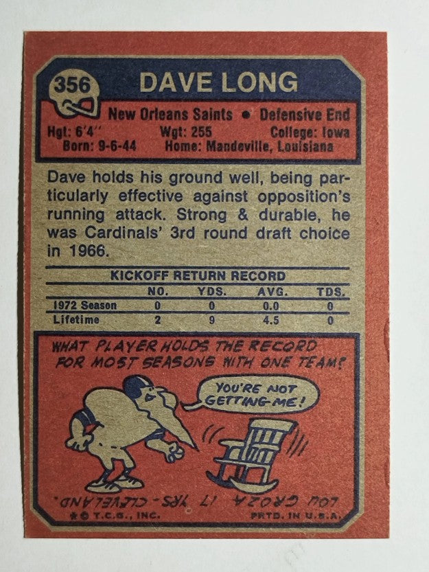 1973 Topps #356 Dave Long RC (EX)