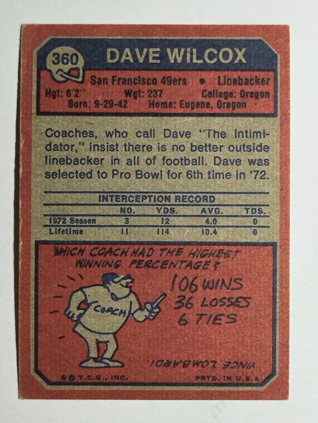 1973 Topps #360 Dave Wilcox (EX)