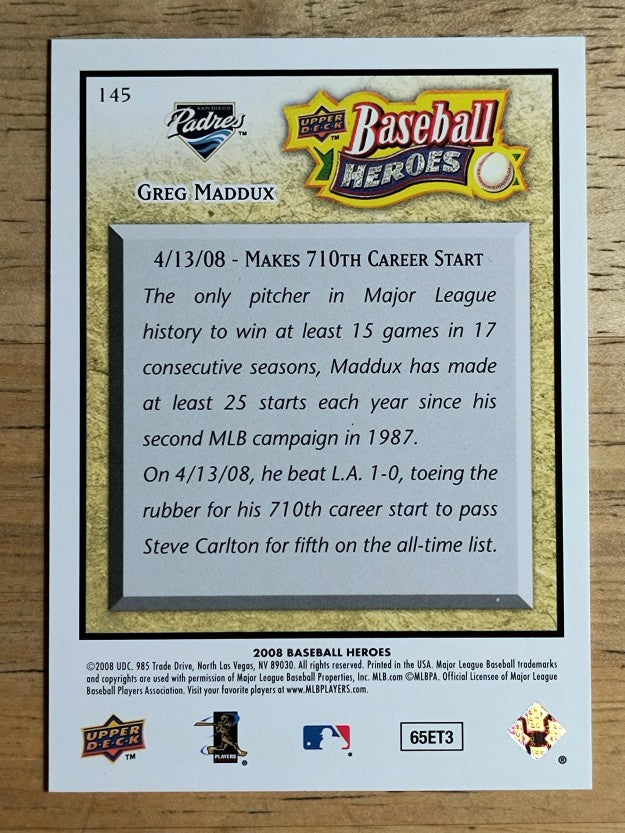 2008 Upper Deck Heroes #145 Greg Maddux