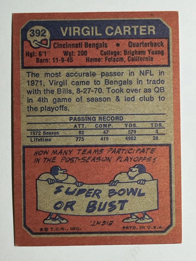 1973 Topps #392 Virgil Carter (EX)