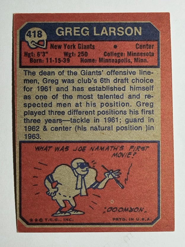 1973 Topps #418 Greg Larson (VGEX)