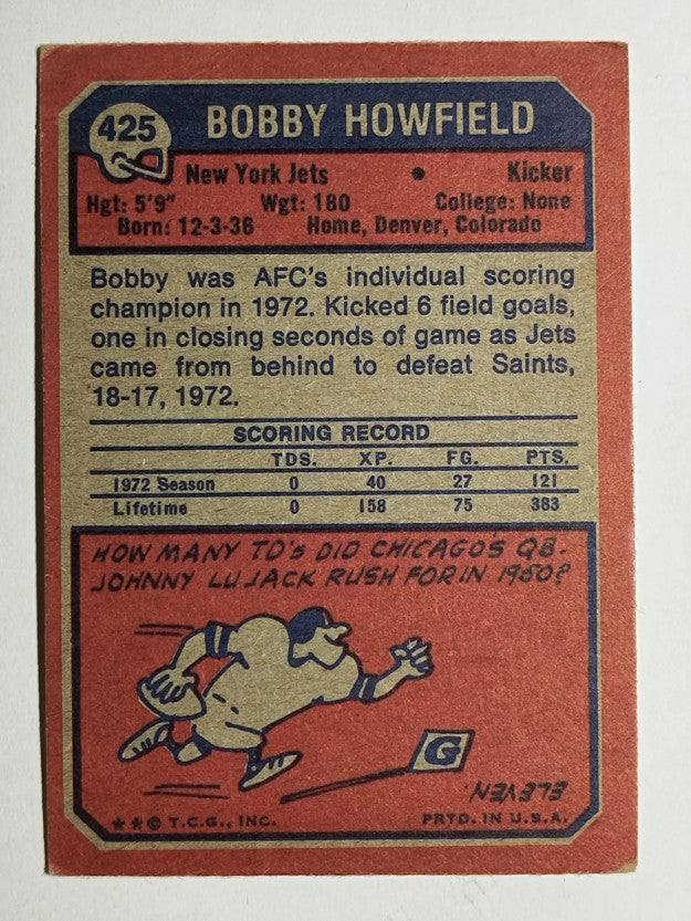 1973 Topps #425 Bobby Howfield RC (VG)
