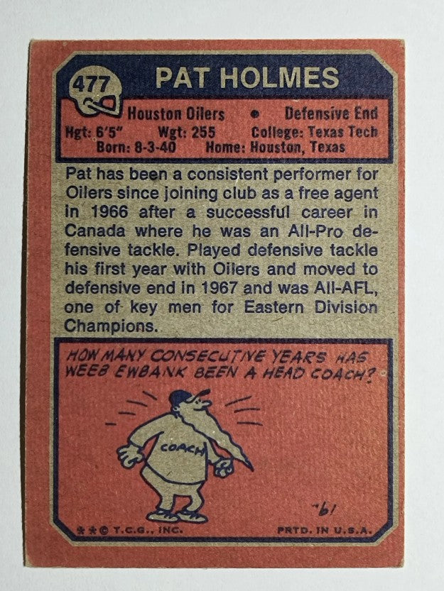 1973 Topps #477 Pat Holmes RC (VG)