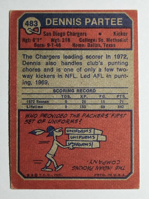 1973 Topps #483 Dennis Partee (VG)