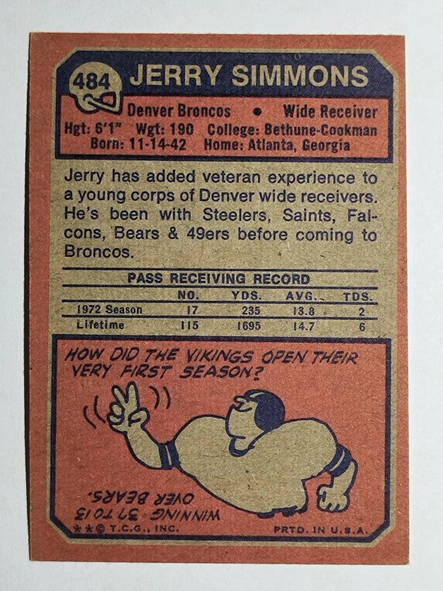 1973 Topps #484 Jerry Simmons (EX)