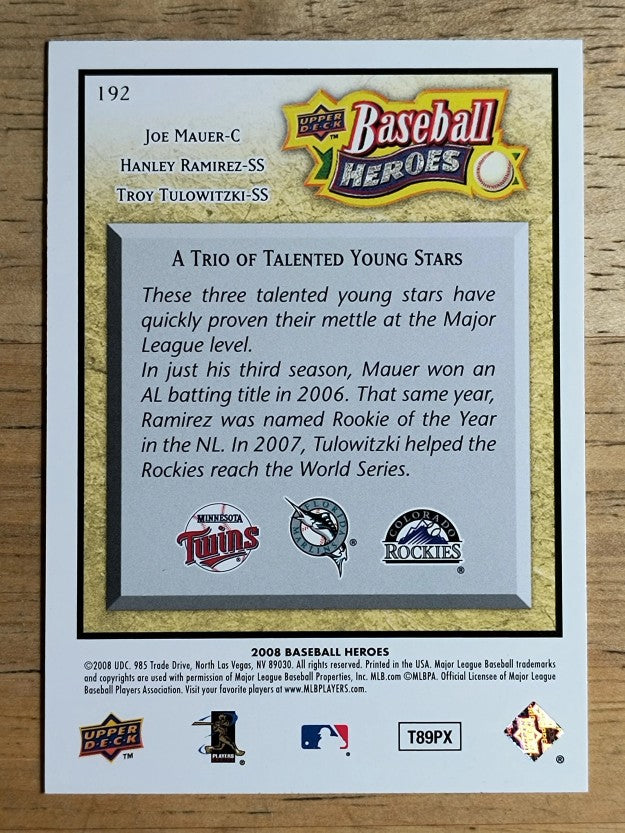 2008 Upper Deck Heroes #192 Joe Mauer/Hanley Ramirez/Troy Tulowitzki