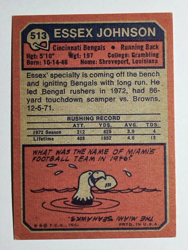 1973 Topps #513 Essex Johnson RC (EX)