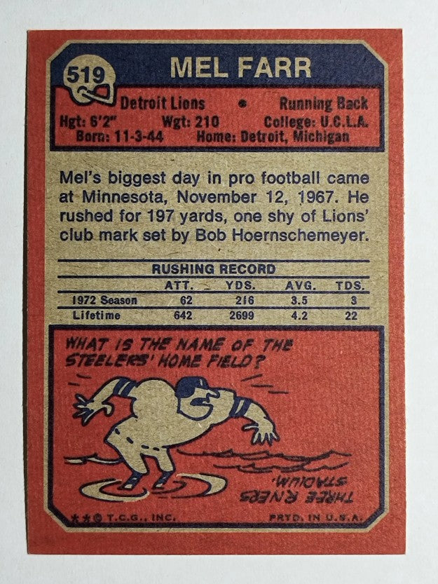 1973 Topps #519 Mel Farr (EXMT)
