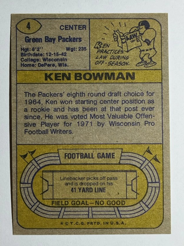 1974 Topps #4 Ken Bowman (EX)