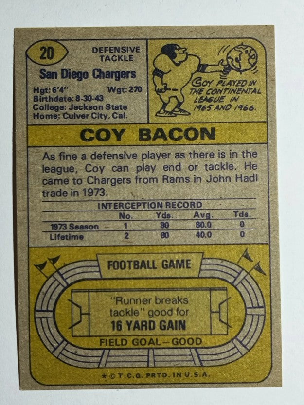 1974 Topps #20 Coy Bacon (EXMT)