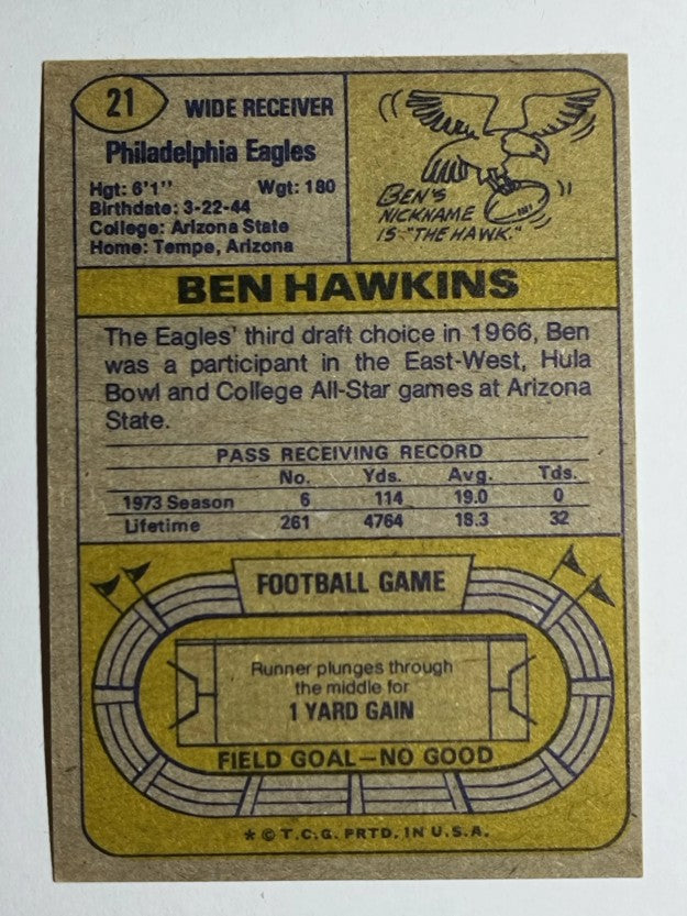 1974 Topps #21 Ben Hawkins (NM)