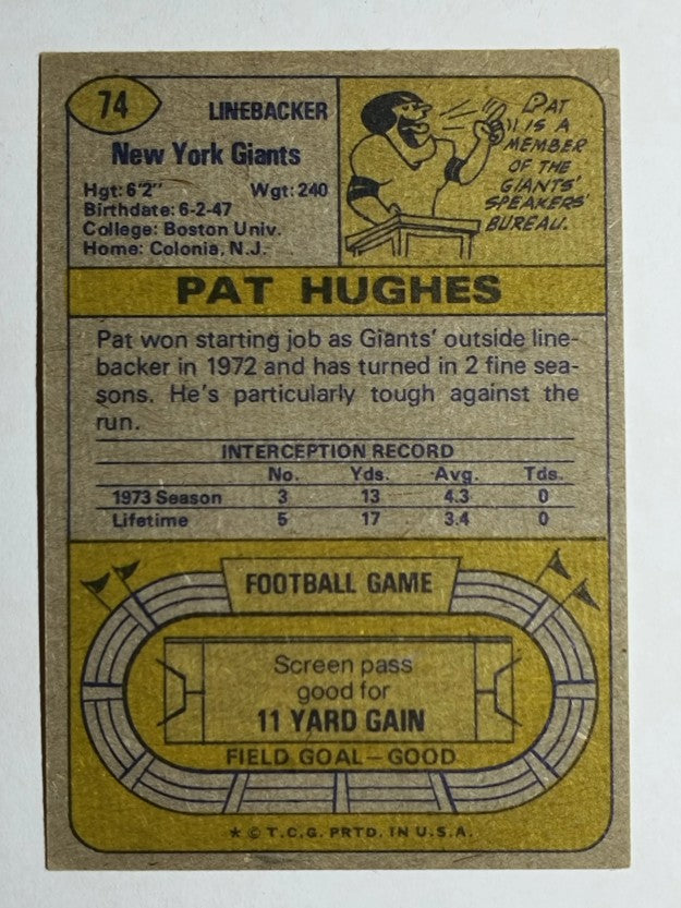 1974 Topps #74 Pat Hughes (EX)