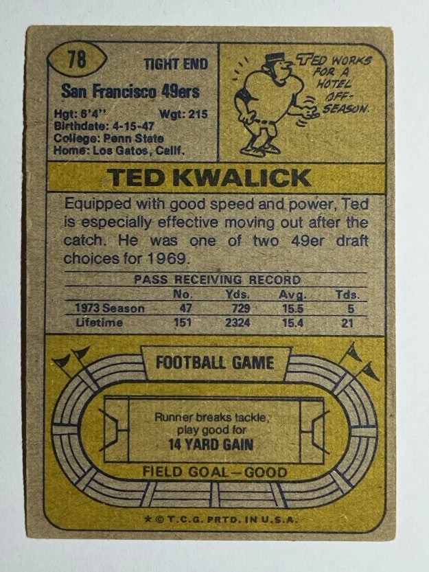 1974 Topps #78 Ted Kwalick (VG)
