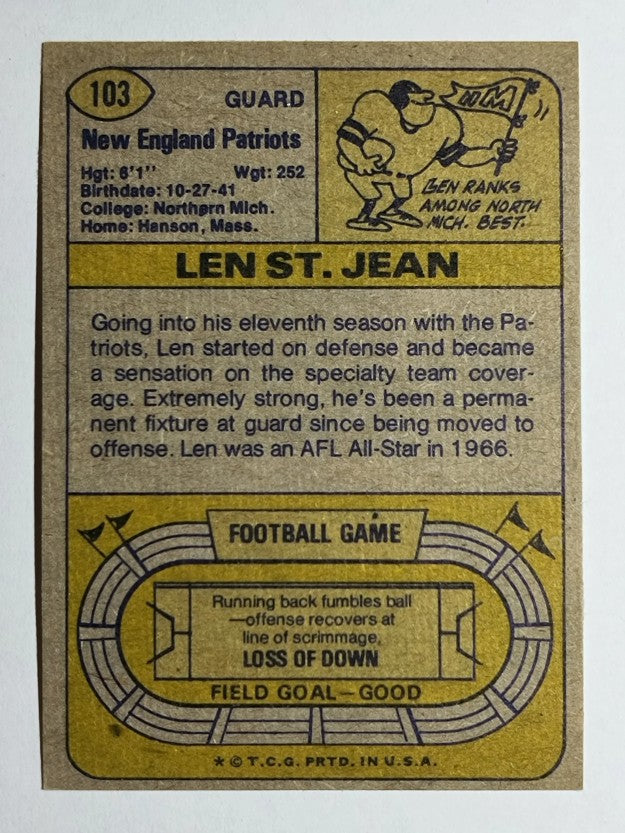 1974 Topps #103 Len St. Jean (NM)