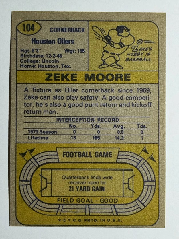 1974 Topps #104 Zeke Moore (EXMT)