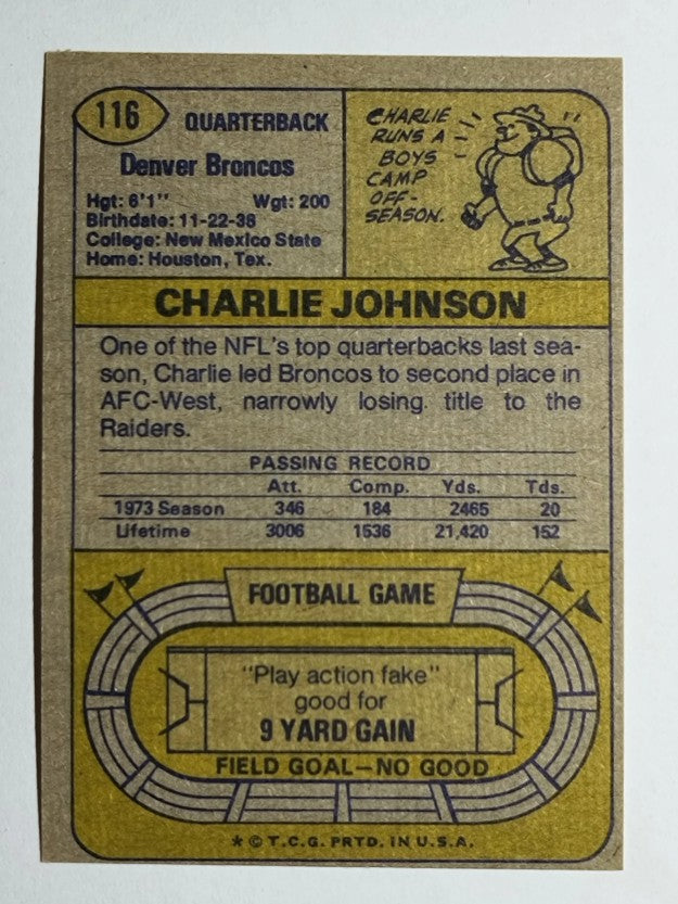 1974 Topps #116 Charley Johnson (EXMT)