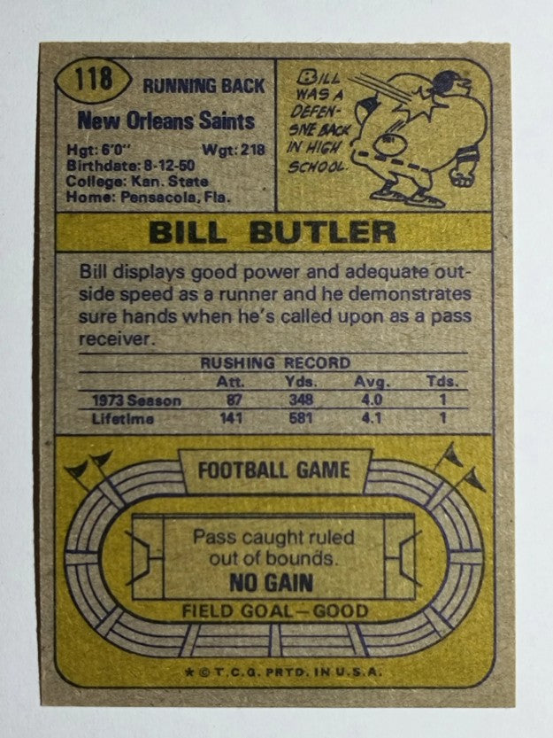1974 Topps #118 Bill Butler RC (EX)