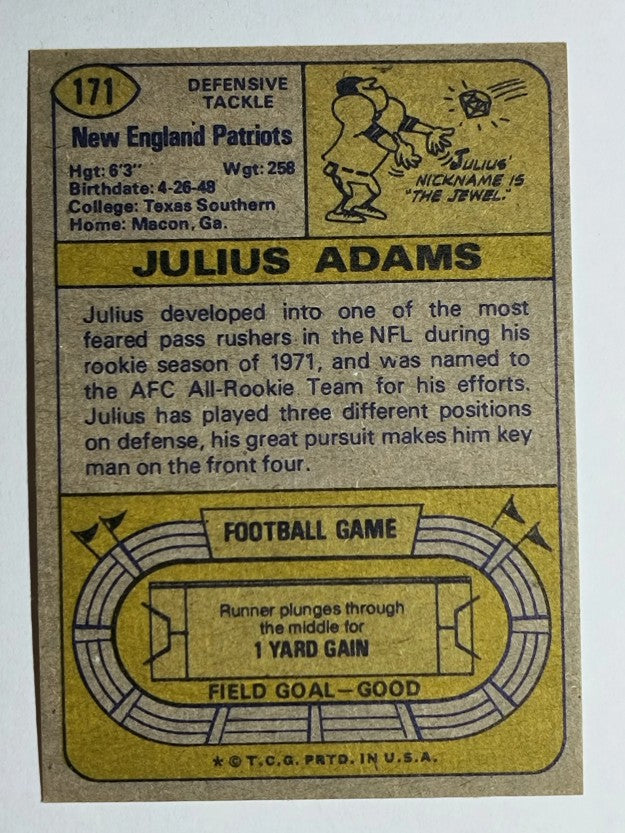 1974 Topps #171 Julius Adams (NM)